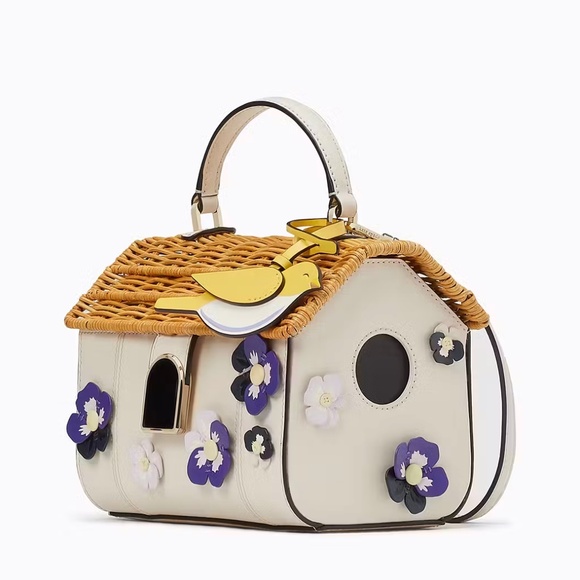 Kate Spade Leather & Wicker Wild Petal Bird House Crossbody Bag - Picture 2 of 12